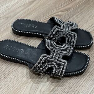 Jason Wu ‘Randi’ Black and silver Beaded Slide Sandals size 9